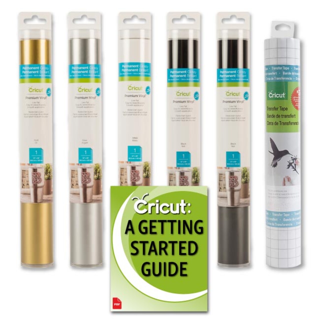 Cricut Permanent Premium Vinyl Bundle, 12x48 Black, White, Gold & Silver